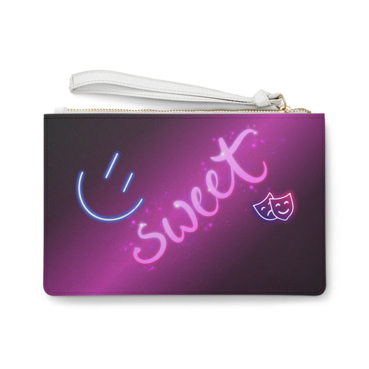 Neon Smiley & Sweet Script Clutch Bag | Retro Pink Purple Aesthetic
