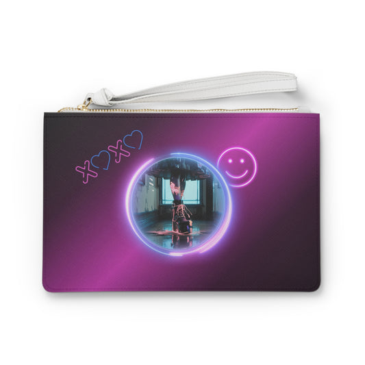 Neon Smiley & Sweet Script Clutch Bag | Retro Pink Purple Aesthetic